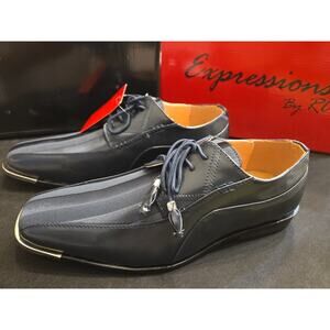 Expressions Men's Formal Oxford Dress Shoes Striped Satin Navy Wide Width Us 11